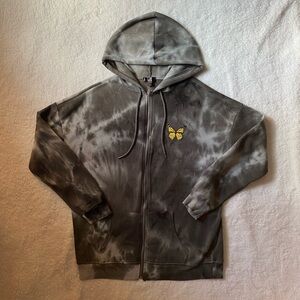 Grey Tie-Dye Hoodie with Butterfly Patch